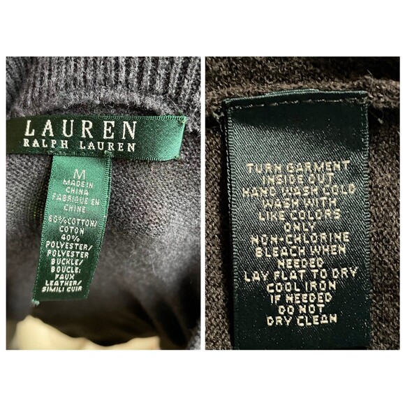 LAUREN Ralph Lauren Dark Gray Horsebit Buckle Boat Neck Sweater Size M Medium - Picture 9 of 13